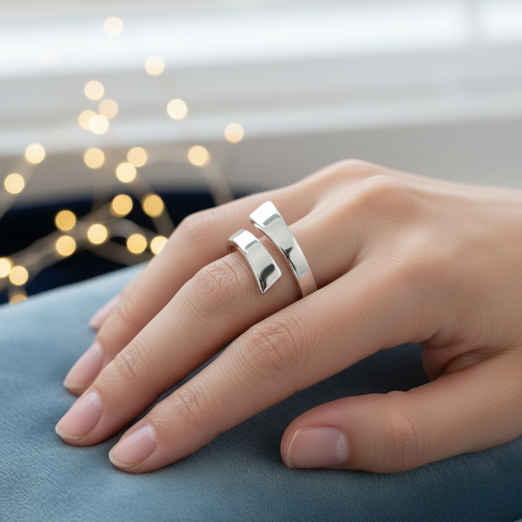 Sterling Silver Bold Bar Geometric Ring - view 2