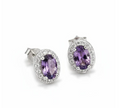 Amethyst Halo Oval Sterling Silver Earrings