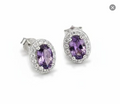 Amethyst Halo Oval Sterling Silver Earrings - view 4