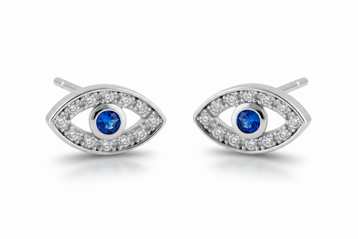 Sterling Silver 925 Evil Eye Stud Earrings - view 3