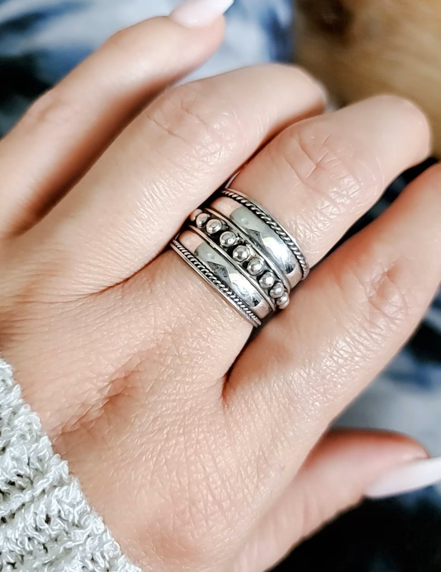 Sterling Silver Concave Beaded Bali Ring - view 4