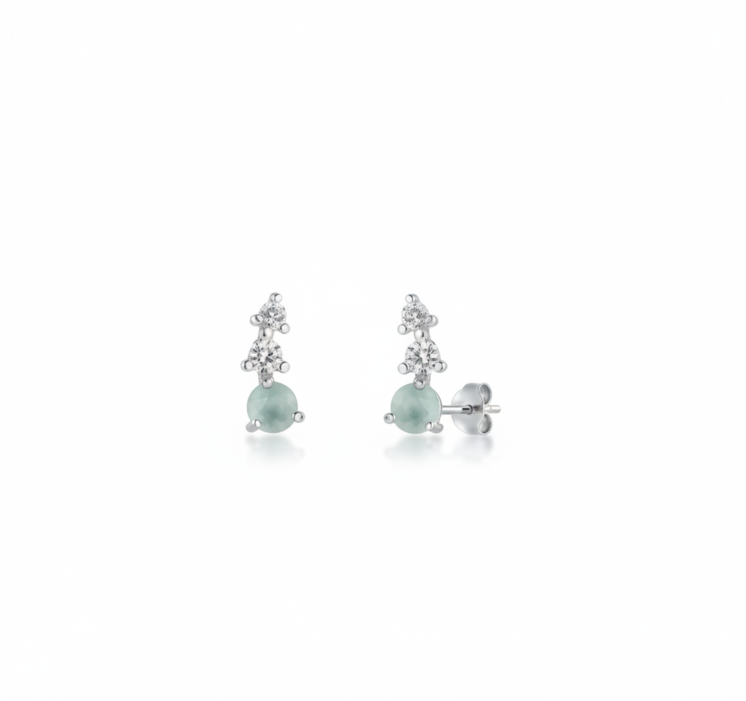 Sterling Silver Dainty White Opal, Larimar, Moonstone Stud Earrings