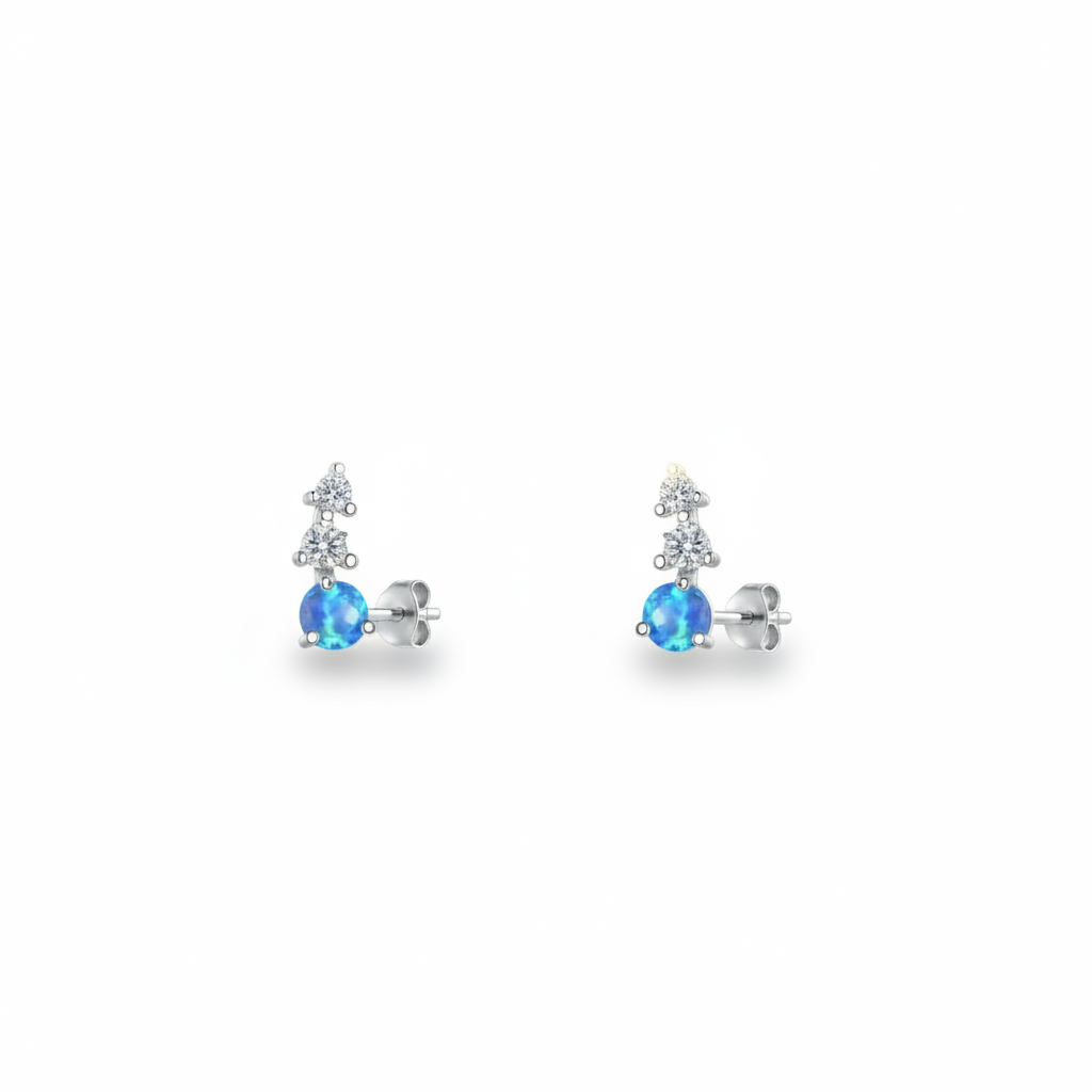 Sterling Silver Dainty White Opal, Larimar, Moonstone Stud Earrings