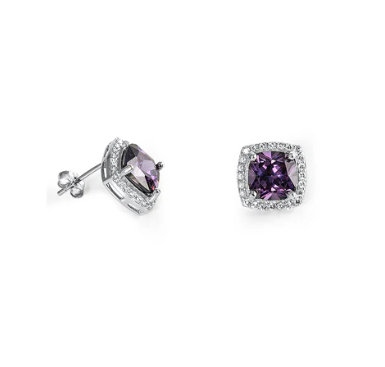Amethyst Halo Large Sterling Silver Earrings