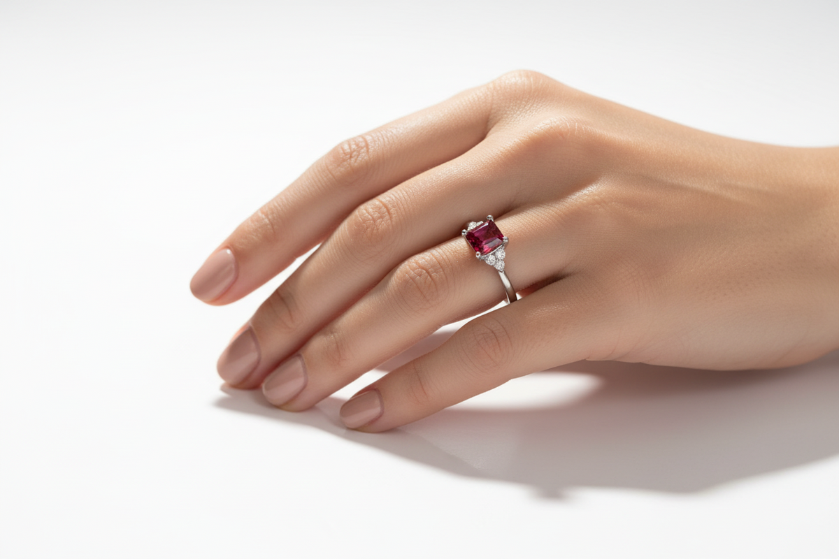 Sterling Silver Red Garnet Ring - view 2