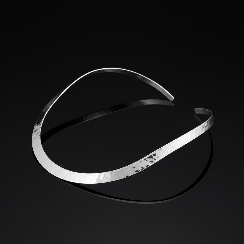 Sterling Silver Bold Flat Hammered Choker Necklace - view 2