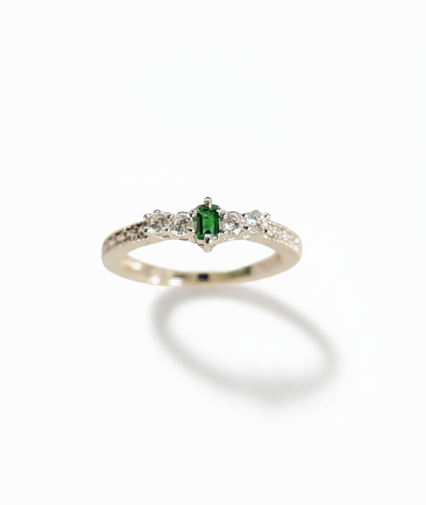 Sterling Silver Emerald Dainty Ring
