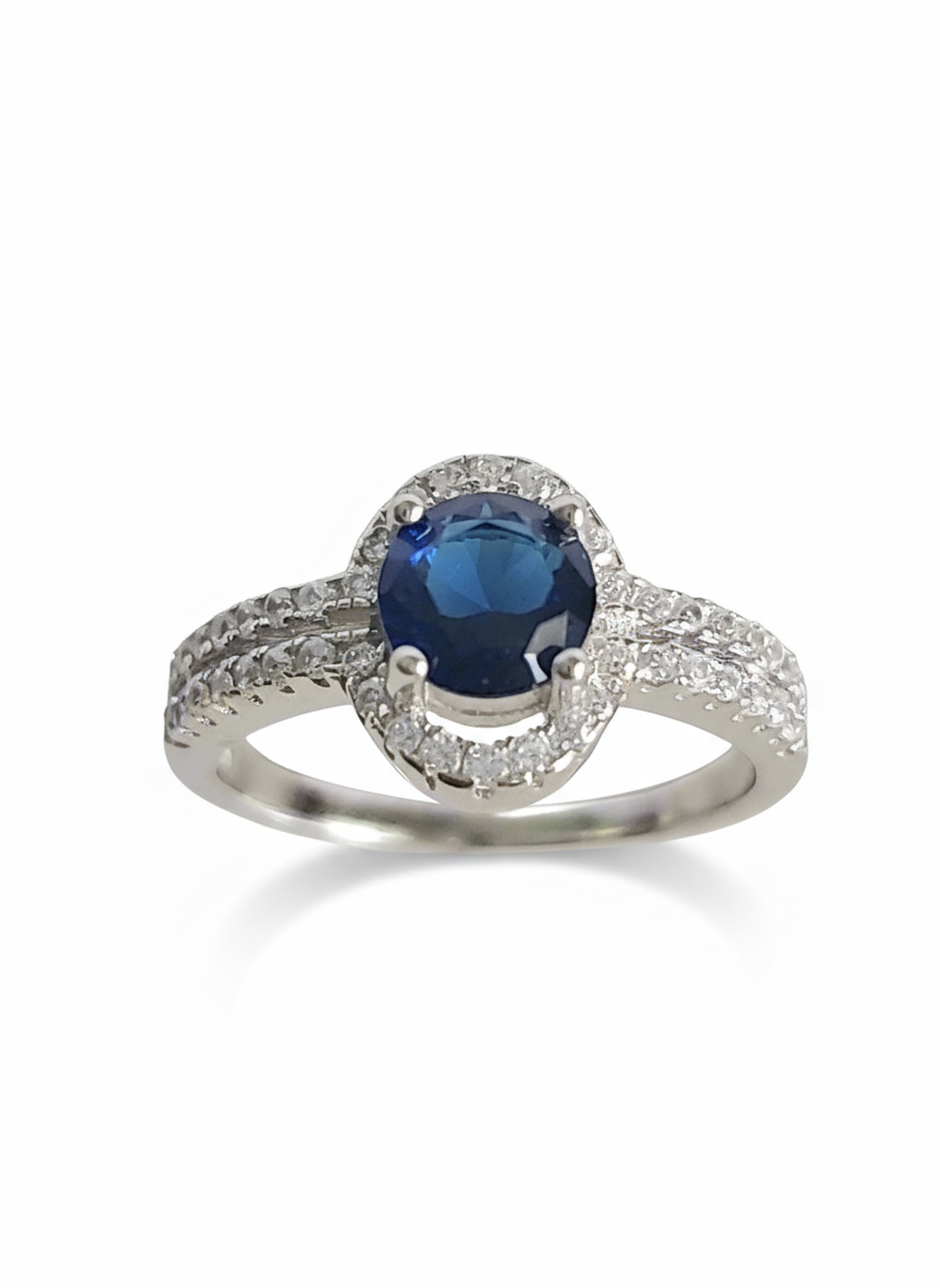 Sterling Silver Halo Sapphire Ring