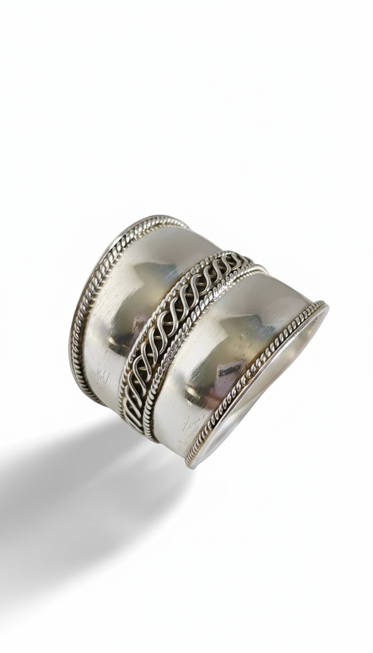 Sterling Silver Concave Bali Ring - view 7