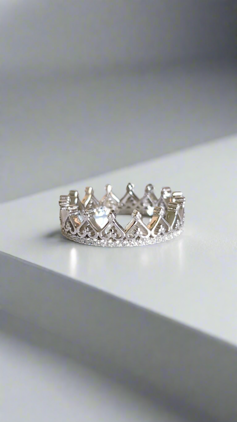Sterling Silver Heart Crown Eternity Band Ring - view 6