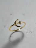 Thin Gold Moon Star Ring - view 9