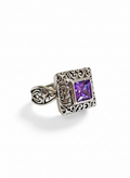 Sterling Silver Bali Square Princess Cut Amethyst Ring
