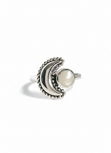 Sterling Silver Crescent Moonstone Moon Ring
