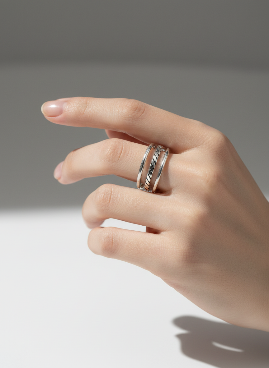 Sterling Silver Triple Adjustable Ring - view 2