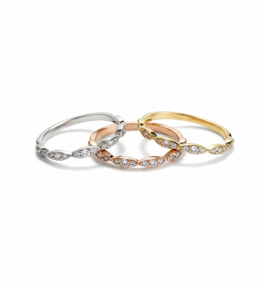 Sterling Silver Marquise Gold, Rose Gold, Silver Anniversary Ring