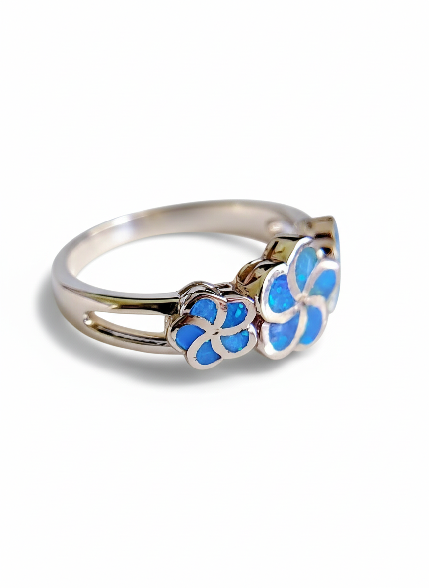 Sterling Silver Plumeria Hawaiian Blue Opal Ring - view 3