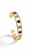 Gold Black & Mother of Pearl Flower Bangle Bracelet - view 4