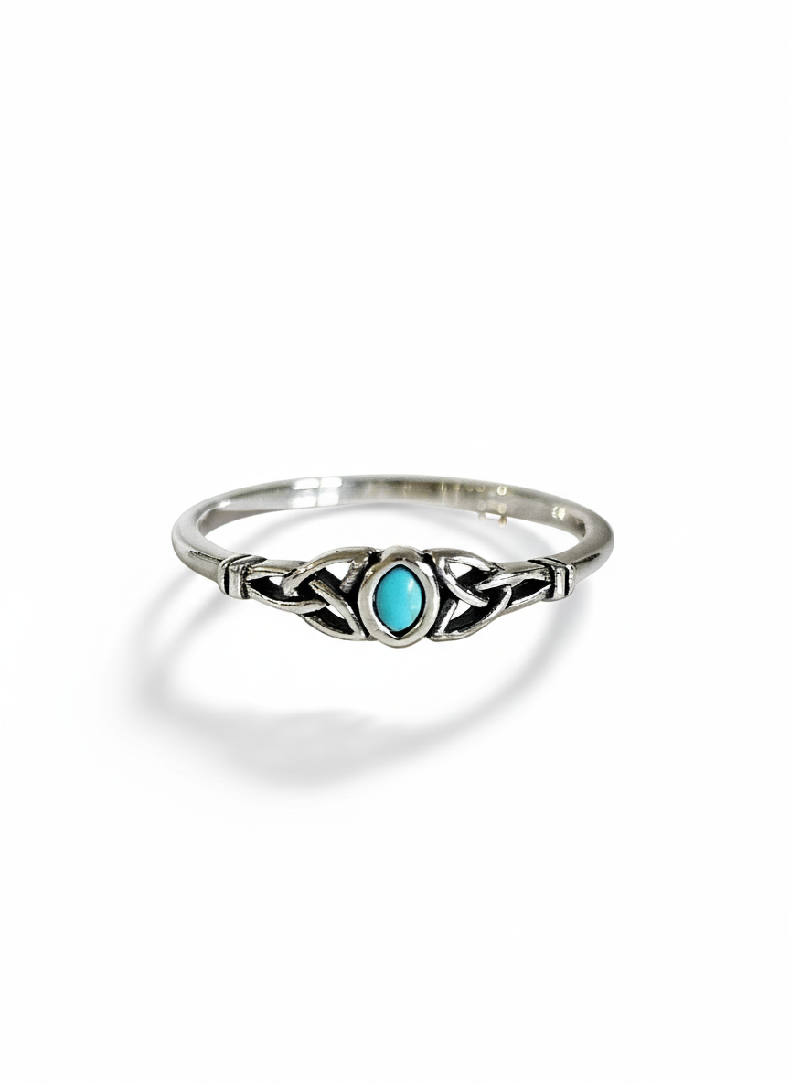 Sterling Silver Minimalist Tiny Turquoise Celtic Ring