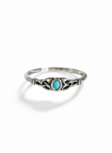 Sterling Silver Minimalist Tiny Turquoise Celtic Ring