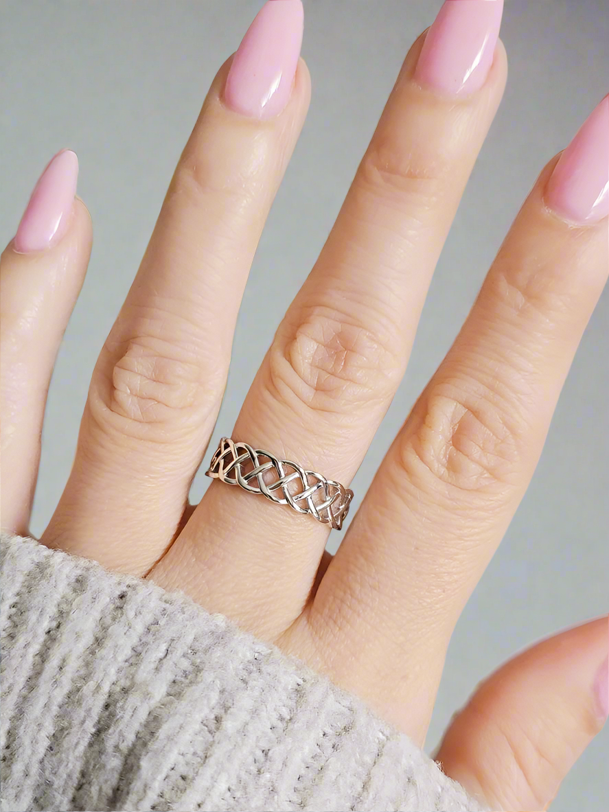 Sterling Silver Unisex Braided Band Ring - view 7