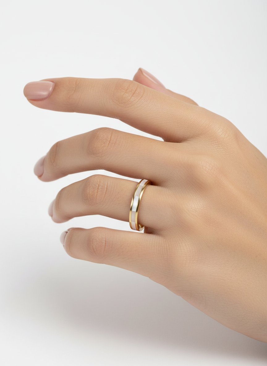 Sterling Silver Gold Plated Mother of Pearl Ring