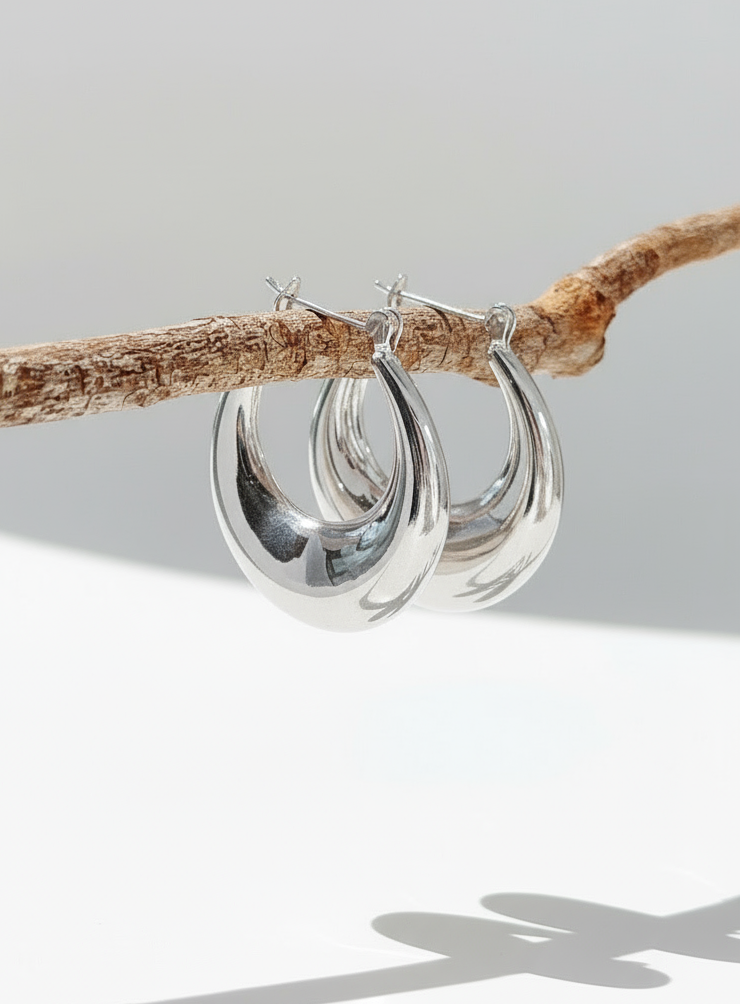 Sterling Silver 925 Large Oval Hoop Earrings - view 3