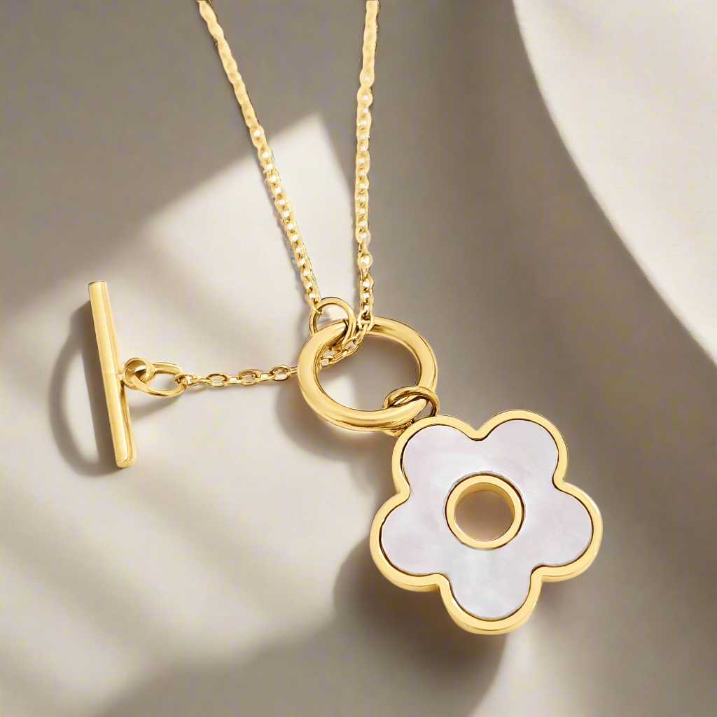 Mother of Pearl Toggle Closure Gold Necklace - view 5