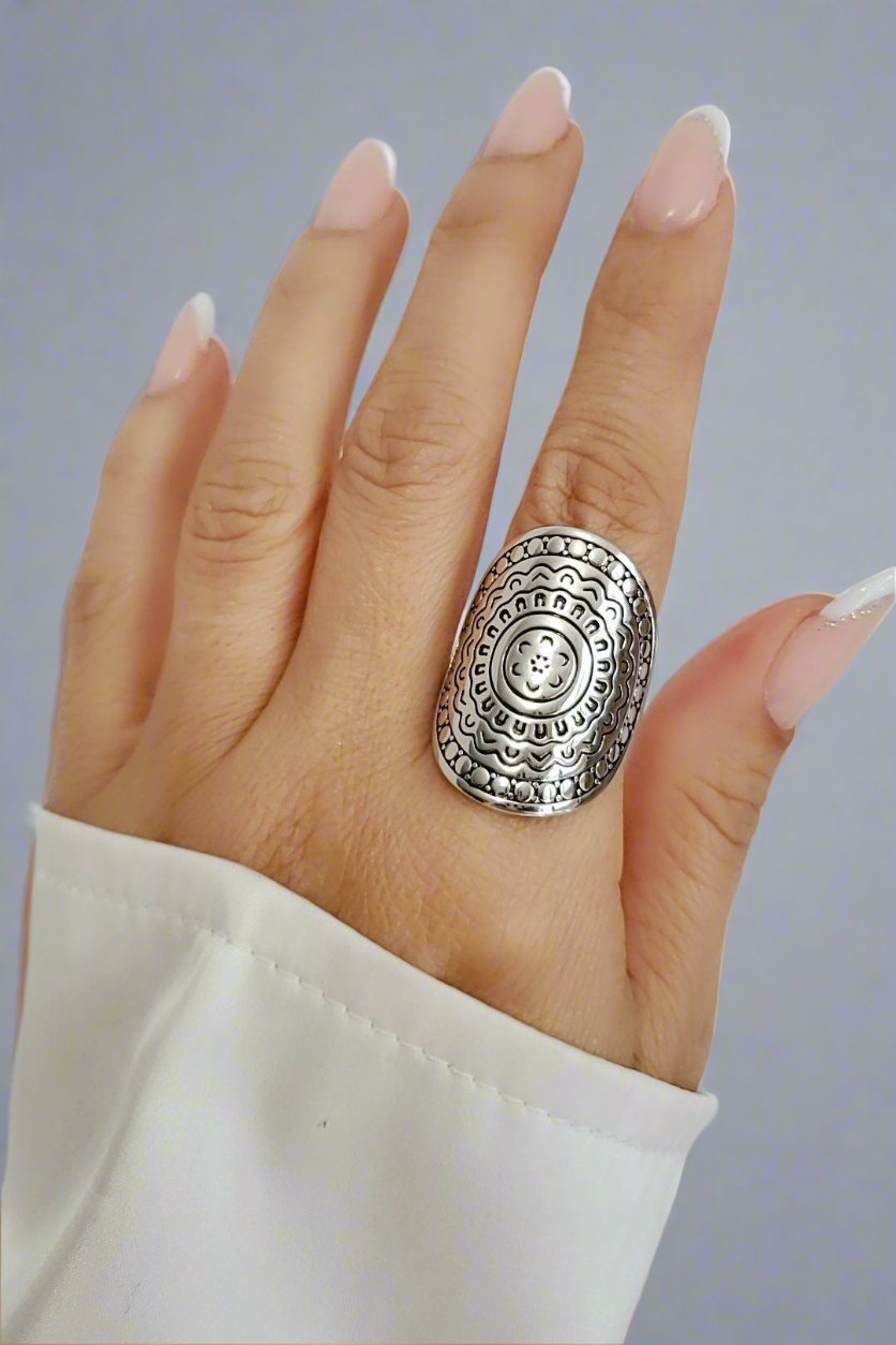 Sterling Silver 925 Chunky Bohemian Shield Ring - view 11