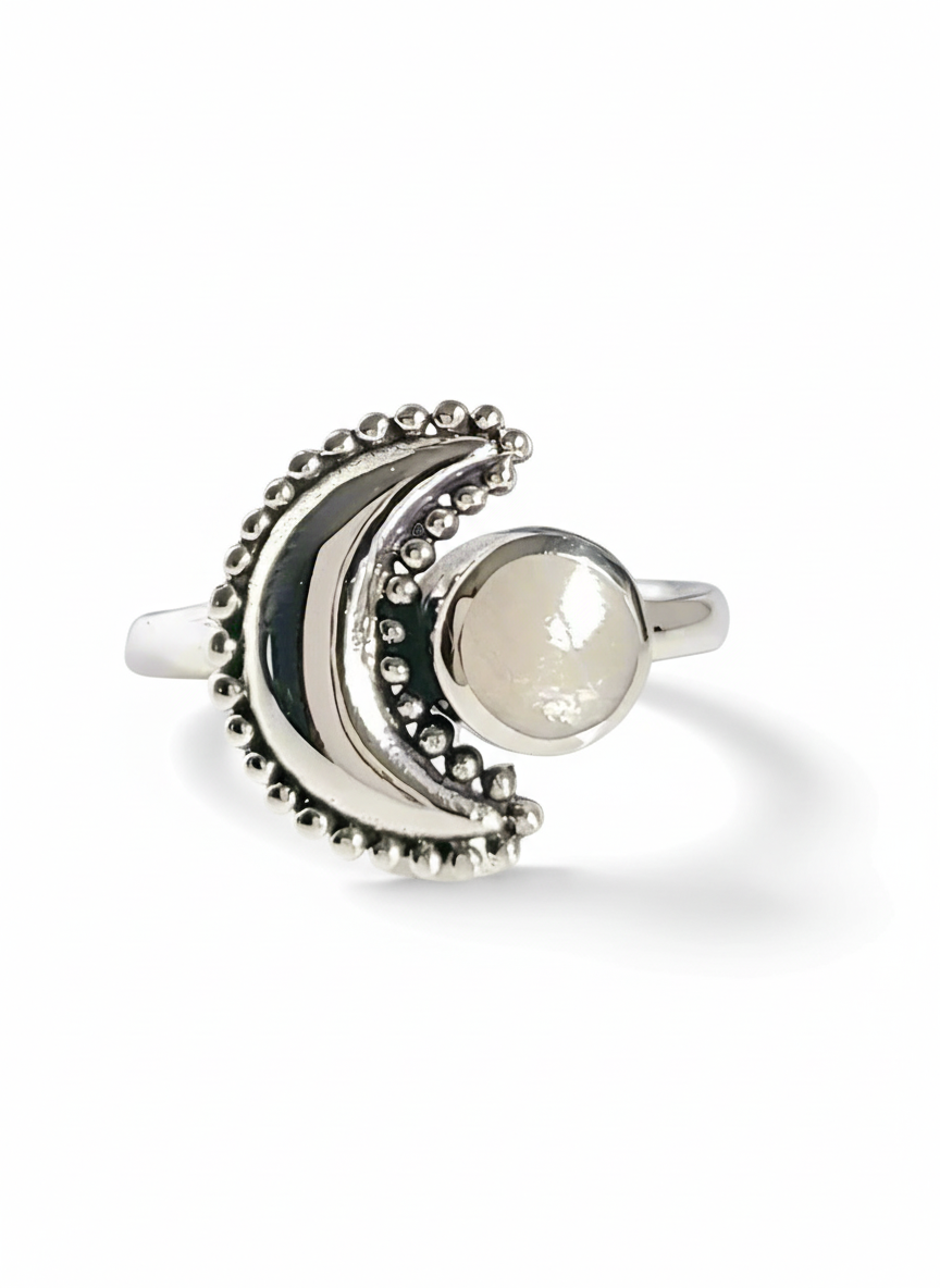Sterling Silver Crescent Moonstone Moon Ring - view 5