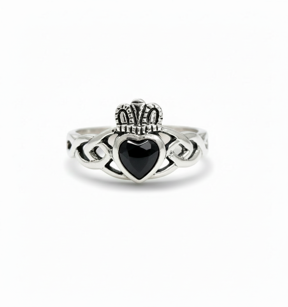 Sterling Silver Onyx Claddagh Ring