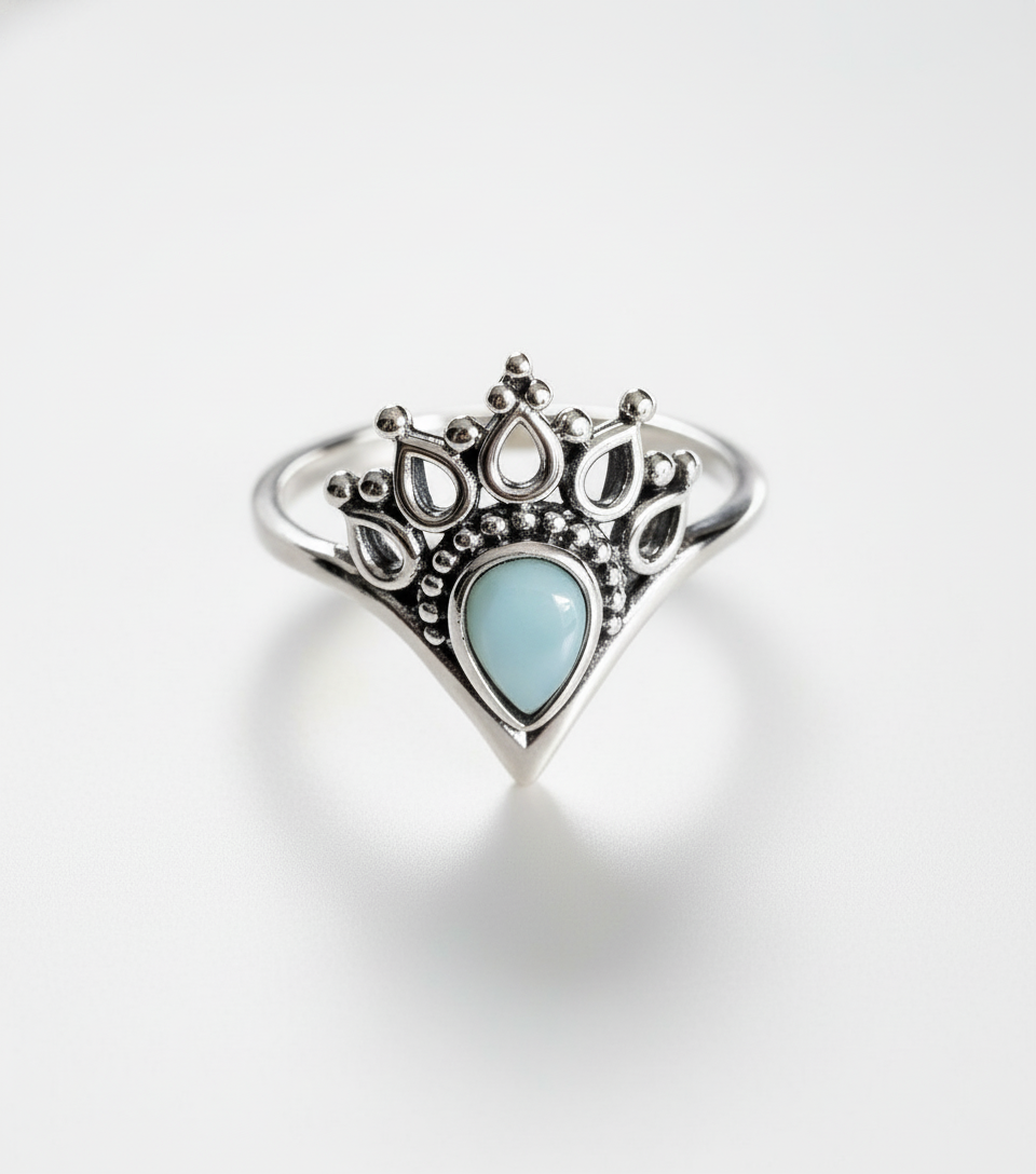 Sterling Silver 925 Larimar Mandala Ring