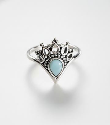 Sterling Silver 925 Larimar Mandala Ring