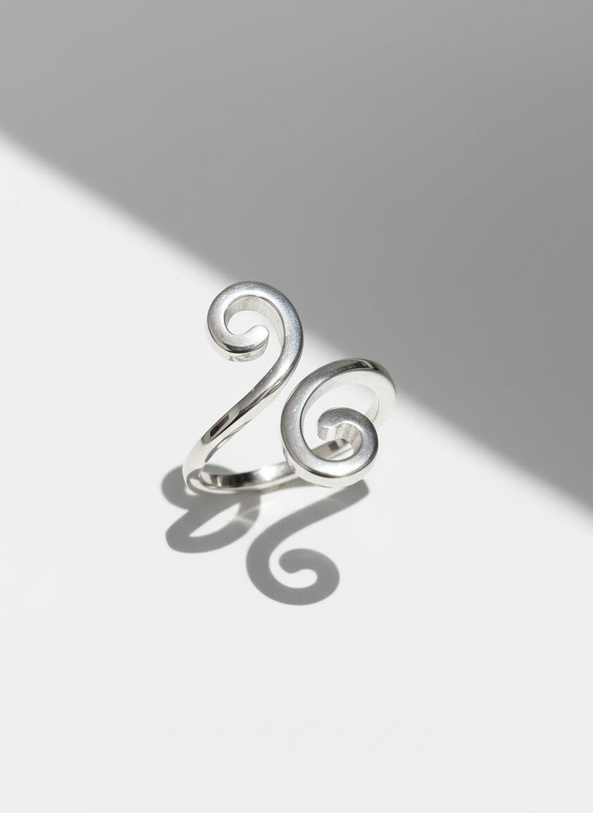 Sterling Silver 925 Spiral Minimalist Adjustable Ring - view 8