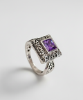 Sterling Silver Bali Square Princess Cut Amethyst Ring - view 3