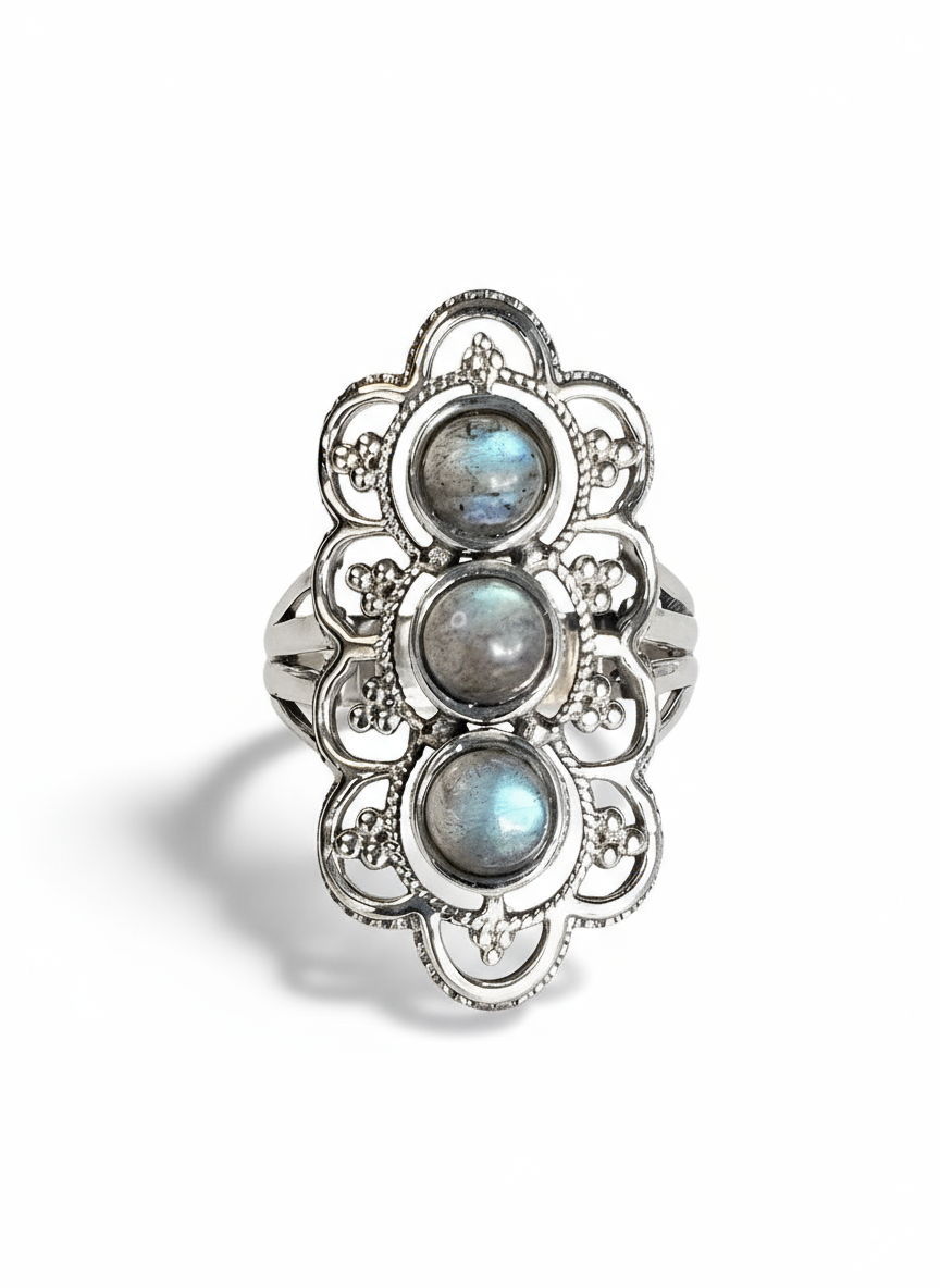 Sterling Silver 925 Natural Labradorite Stone Ring