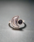Sterling Silver Crescent Black Onyx Moon Ring - view 8