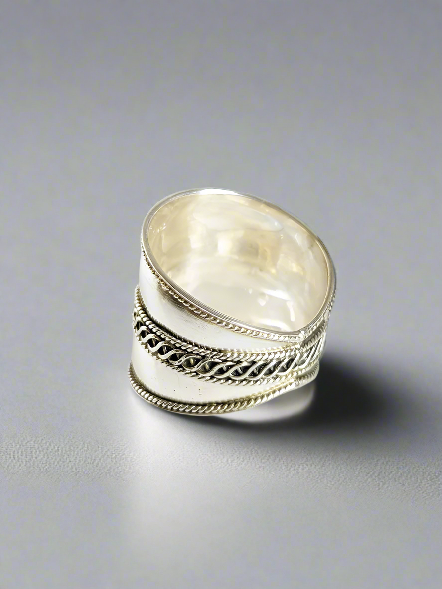 Sterling Silver Concave Bali Ring - view 5