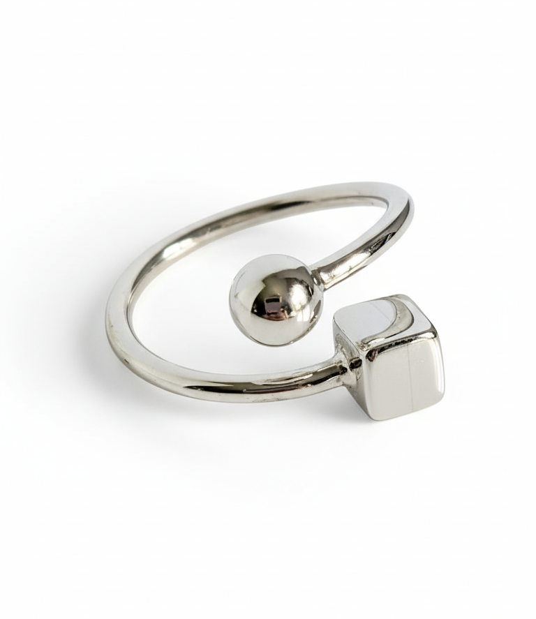 Sterling Silver Square Sphere Geometric Ring - view 3