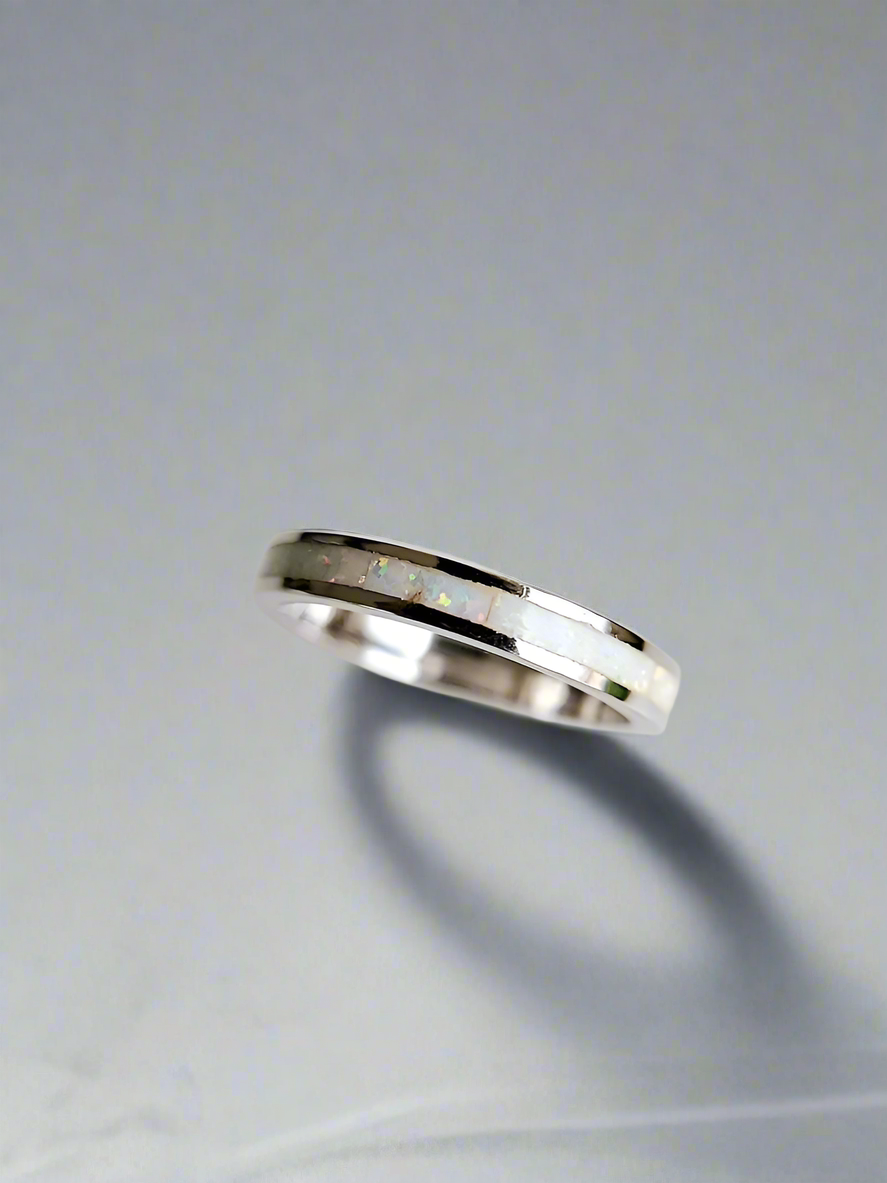 Sterling Silver White Opal Seamless Band Ring - view 8