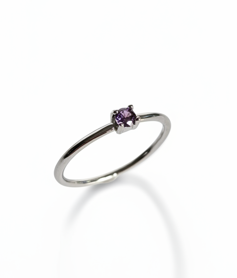 Sterling Silver Solitaire Amethyst Ring - view 3