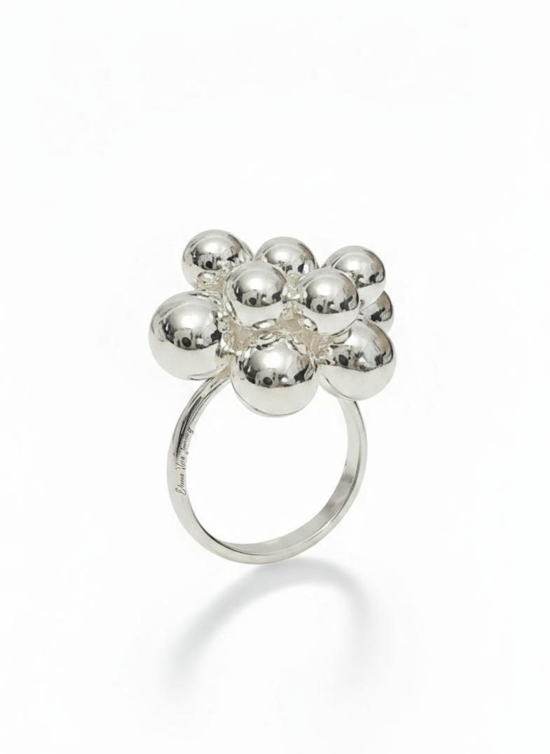 Sterling Silver 925 Dangling Spheres Statement Bold Ring