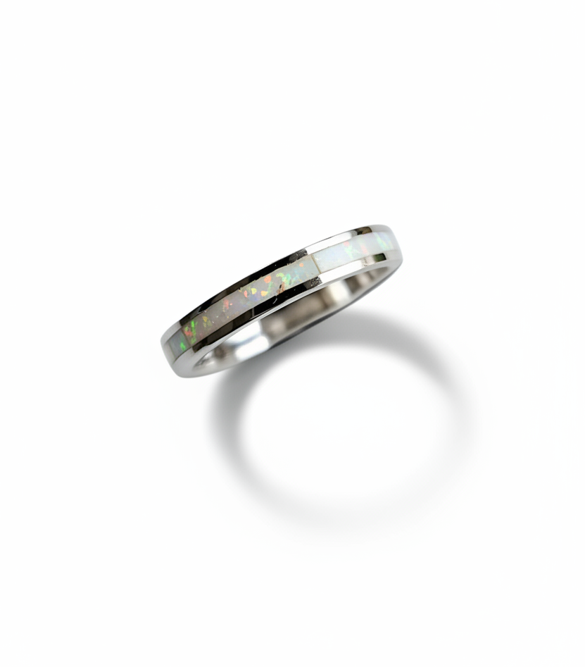 Sterling Silver White Opal Seamless Band Ring - view 3