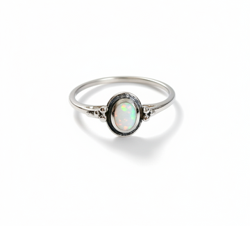 Sterling Silver Rainbow White Opal Ring