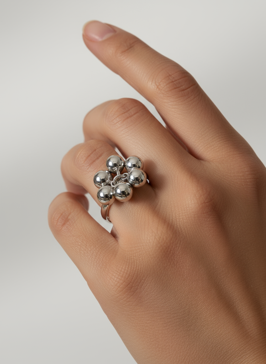 Sterling Silver 925 Dangling Spheres Ring - view 2