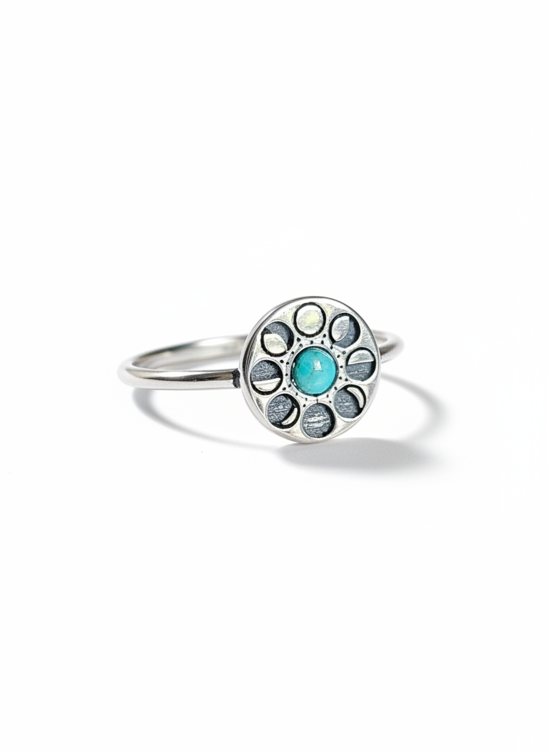 Sterling Silver Moon Phases Turquoise Ring