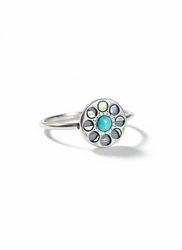 Sterling Silver Moon Phases Turquoise Ring