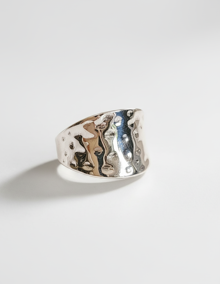 Sterling Silver Concave Hammered Silver Ring