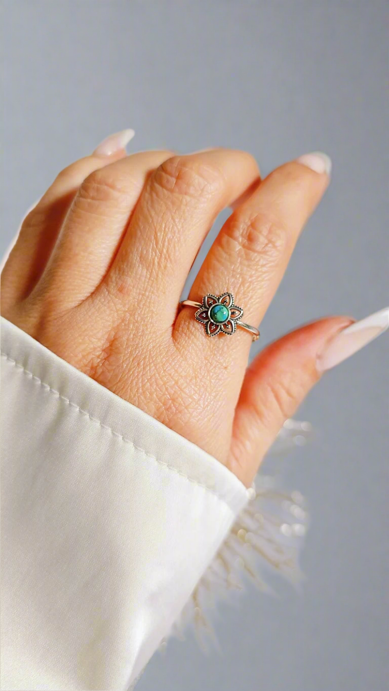 Sterling Silver 925 Turquoise Mandala Minimalist Ring - view 6