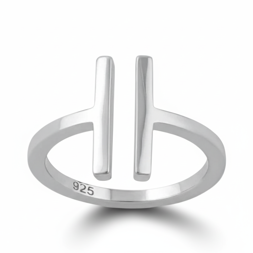 Sterling Silver Double T Bar Ring