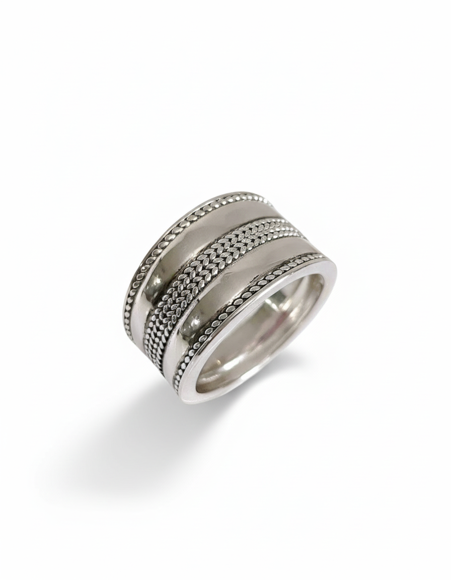 Sterling Silver Chunky Wide Concave Bali Ring